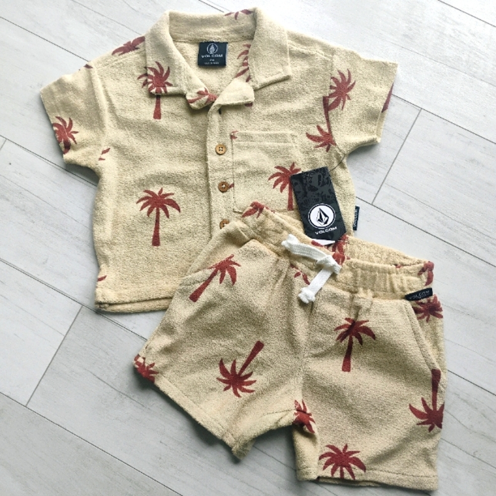VOLCOM Baby NEW Palms Terry Button Up Shirt & Shorts Set